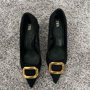 Zara Black Heels with Gold Buckle
